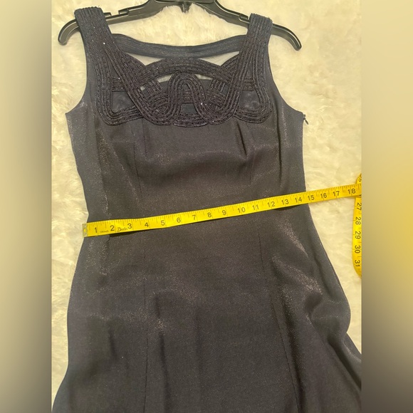 Tahari ASL Blue Mini Dress with Intricate Neckline - Picture 7 of 8